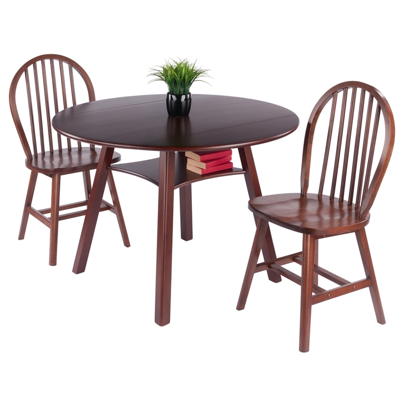Marbelle 3-Pc Drop Leaf Dining Table with 2 Windsor Chairs Walnut