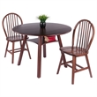 Marbelle 3-Pc Drop Leaf Dining Table with 2 Windsor Chairs Walnut