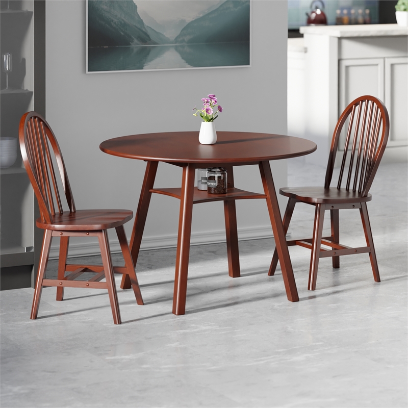 Marbelle 3-Pc Drop Leaf Dining Table with 2 Windsor Chairs Walnut
