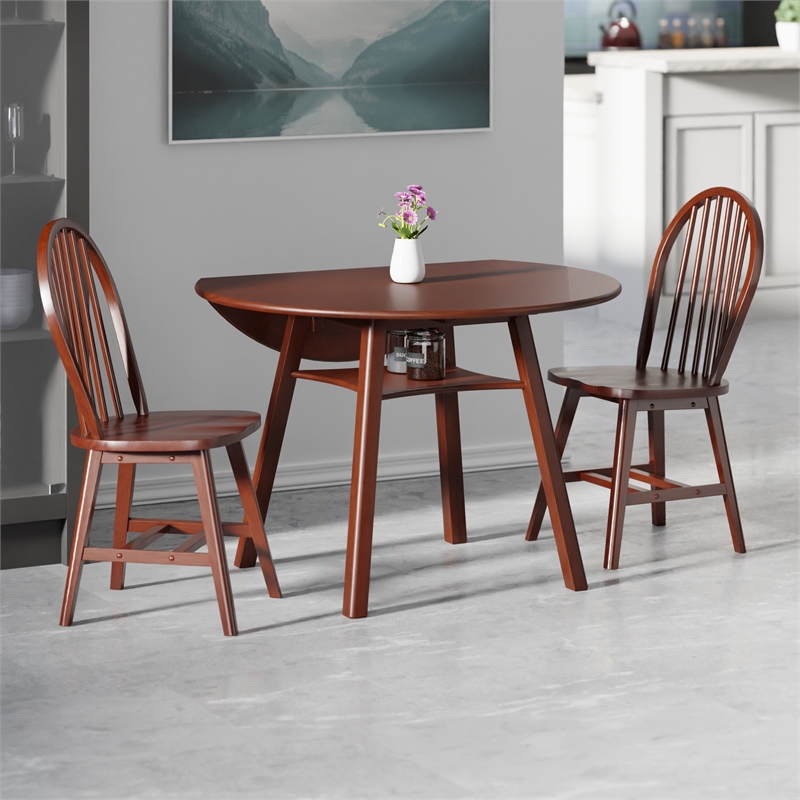 Marbelle 3-Pc Drop Leaf Dining Table with 2 Windsor Chairs Walnut