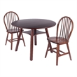 Marbelle 3-Pc Drop Leaf Dining Table with 2 Windsor Chairs Walnut