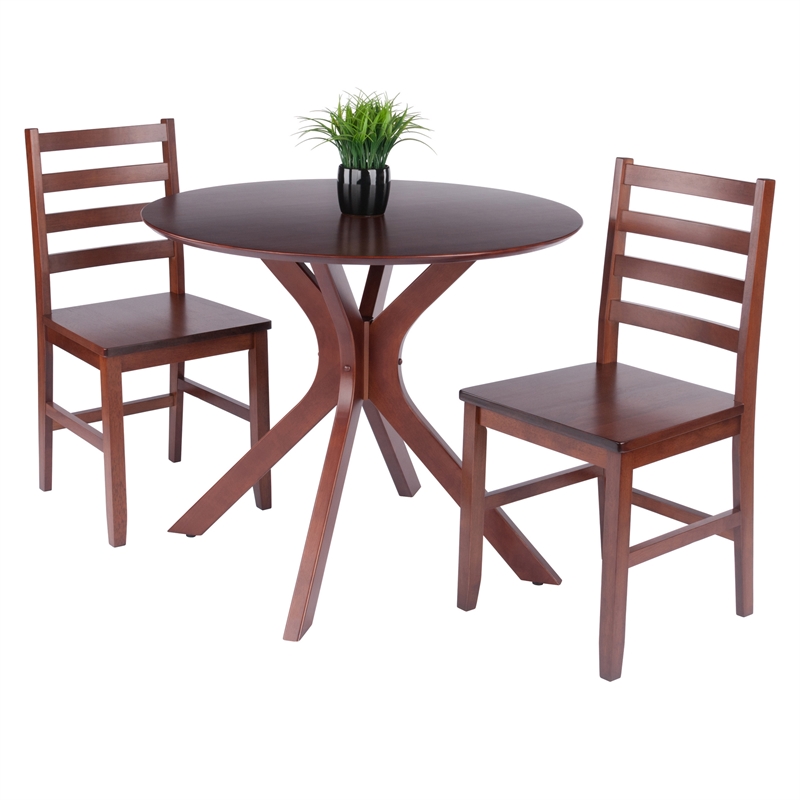 Lexa Dining Table with Splayed Legs Walnut Finish with 2 Hamilton Dining Chairs