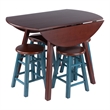 Marbelle Table 5-Pc Drop Leaf Dining Table Walnut Finish with 4  Dining Stools