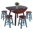Marbelle Table 5-Pc Drop Leaf Dining Table Walnut Finish with 4  Dining Stools