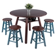 Marbelle Table 5-Pc Drop Leaf Dining Table Walnut Finish with 4  Dining Stools