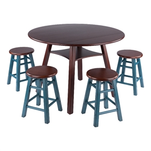 Marbelle Table 5-Pc Drop Leaf Dining Table Walnut Finish with 4  Dining Stools