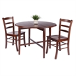 Hannah 3-Pc Drop Leaf Table with Ladder-back Chairs Walnut