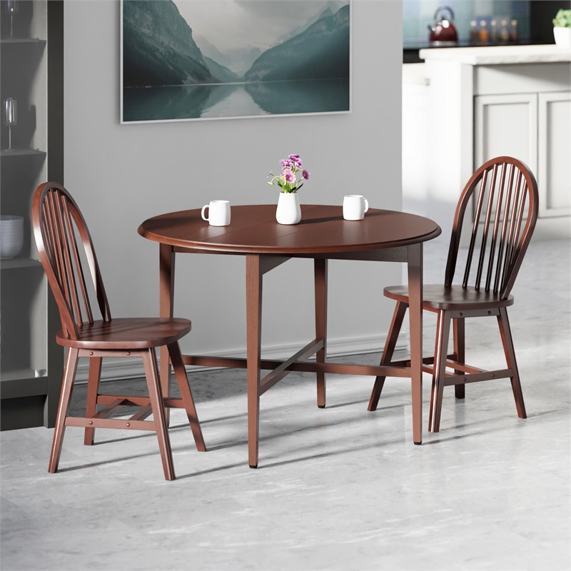 Hannah 3-Pc Drop Leaf Table with Windsor Chairs Walnut