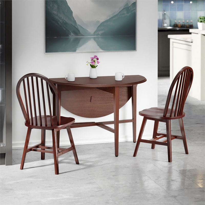Hannah 3-Pc Drop Leaf Table with Windsor Chairs Walnut