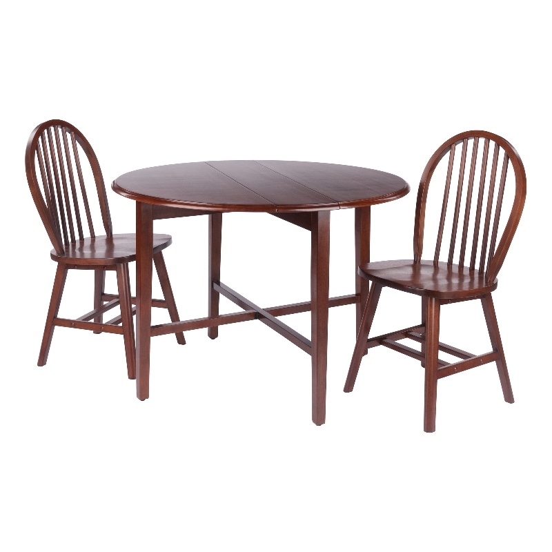 Hannah 3-Pc Drop Leaf Table with Windsor Chairs Walnut