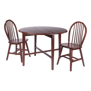 Hannah 3-Pc Drop Leaf Table with Windsor Chairs Walnut
