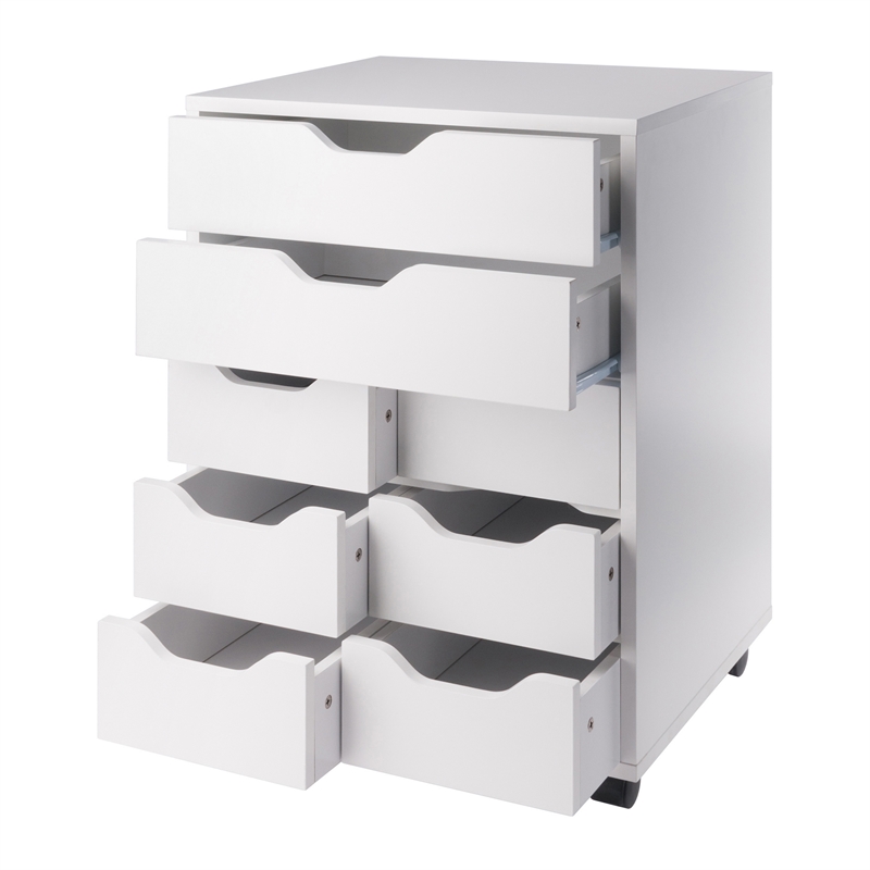 Norfolk 6 Bins 2 Drawer Mobile Cabinet White Finish