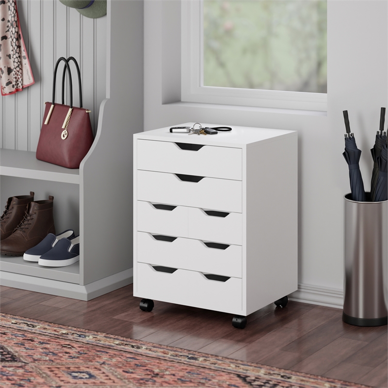 Norfolk 6 Bins 2 Drawer Mobile Cabinet White Finish