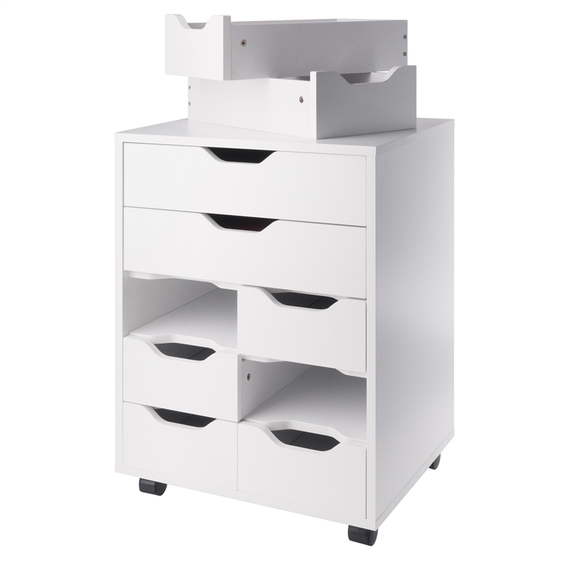 Norfolk 6 Bins 2 Drawer Mobile Cabinet White Finish