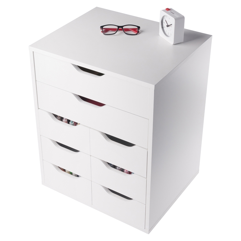 Norfolk 6 Bins 2 Drawer Mobile Cabinet White Finish