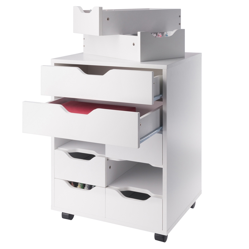 Norfolk 6 Bins 2 Drawer Mobile Cabinet White Finish