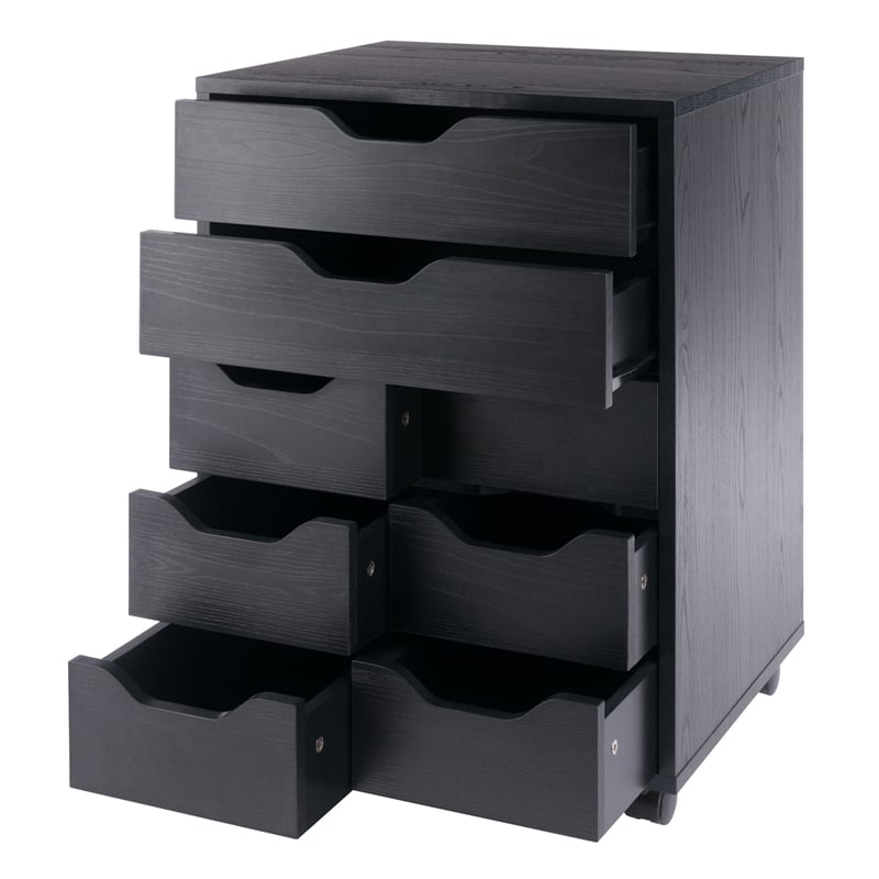 Norfolk 6 Bins 2 Drawer Mobile Cabinet Black Finish