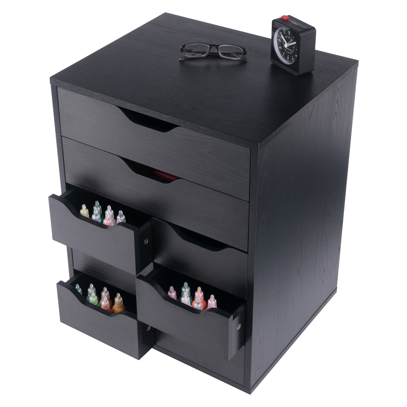Norfolk 6 Bins 2 Drawer Mobile Cabinet Black Finish