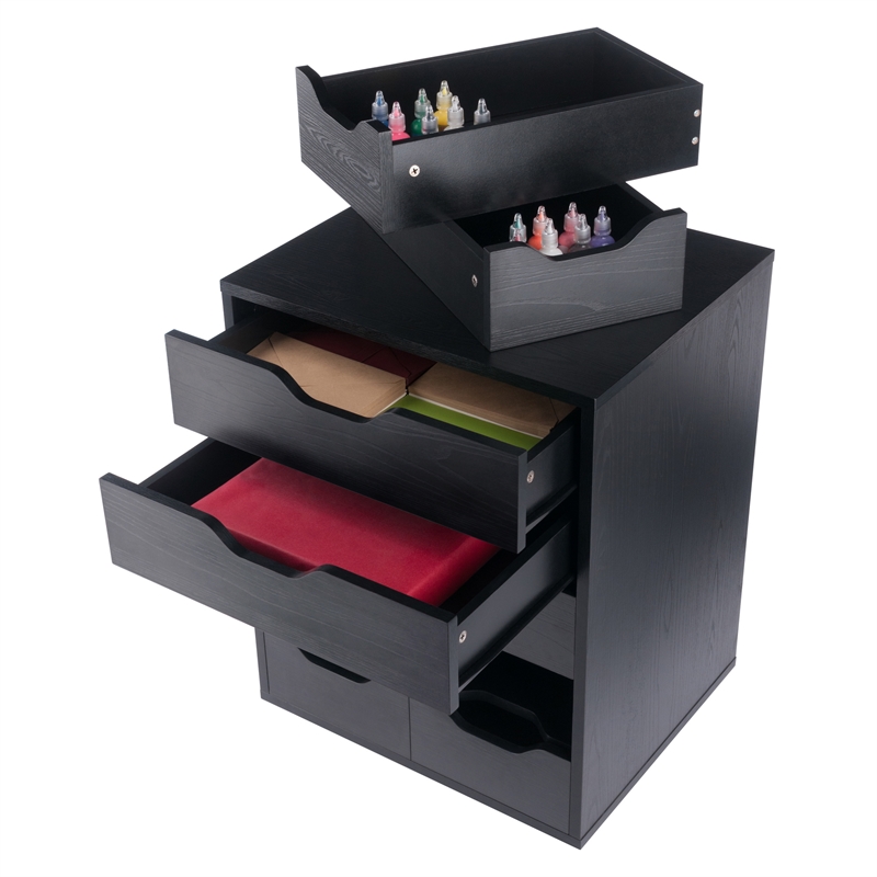 Norfolk 6 Bins 2 Drawer Mobile Cabinet Black Finish