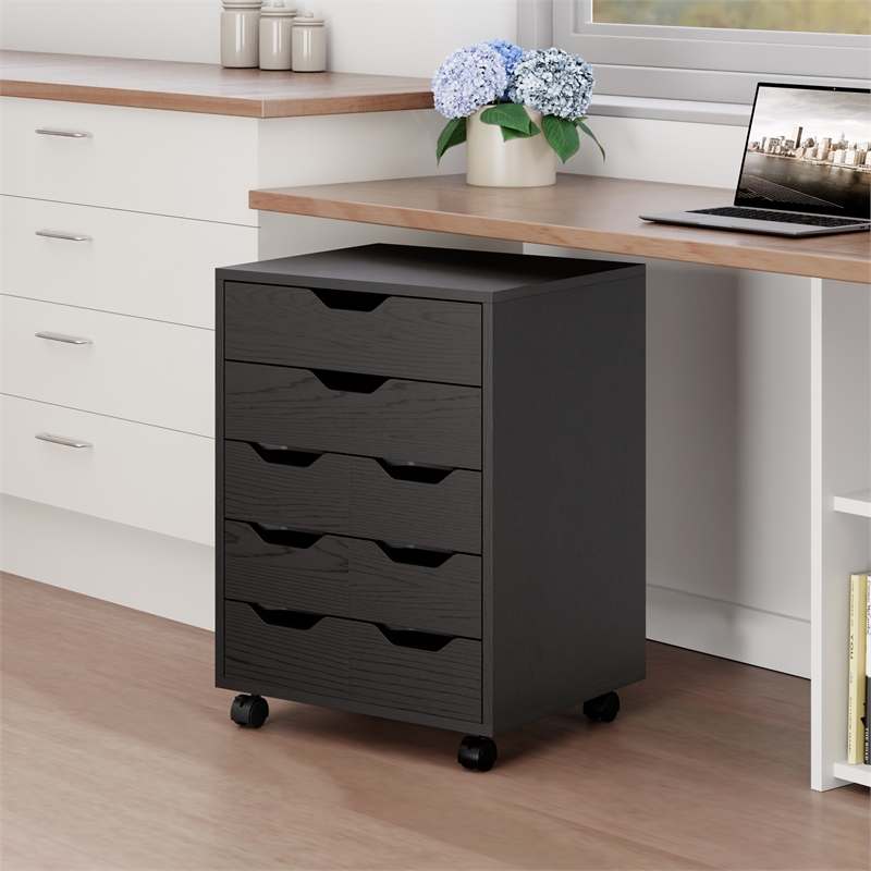 Norfolk 6 Bins 2 Drawer Mobile Cabinet Black Finish
