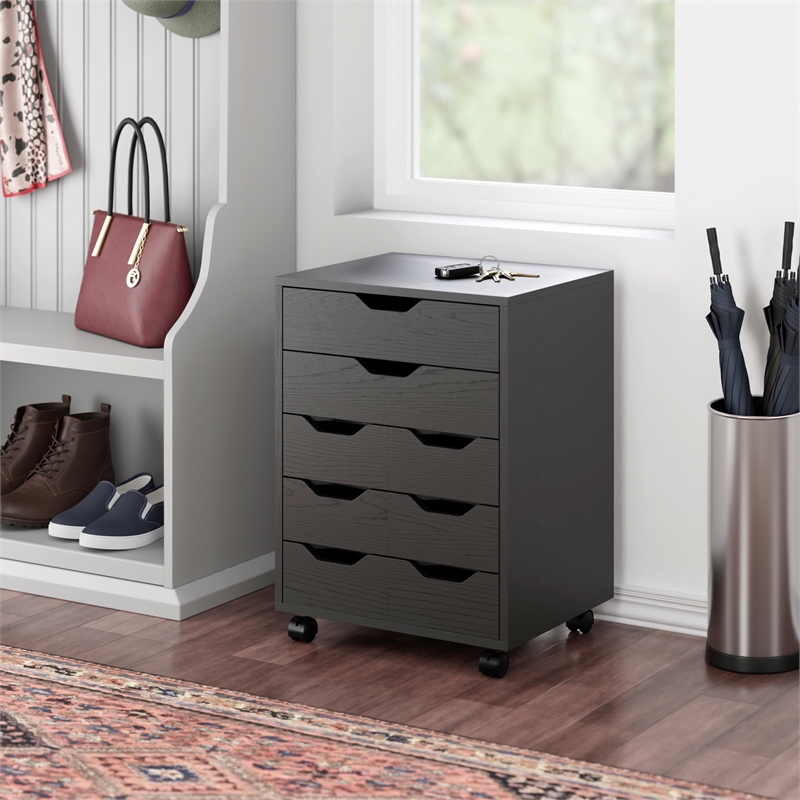 Norfolk 6 Bins 2 Drawer Mobile Cabinet Black Finish