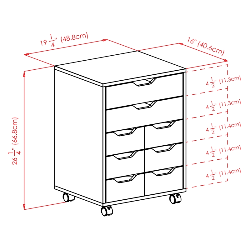 Norfolk 6 Bins 2 Drawer Mobile Cabinet Black Finish