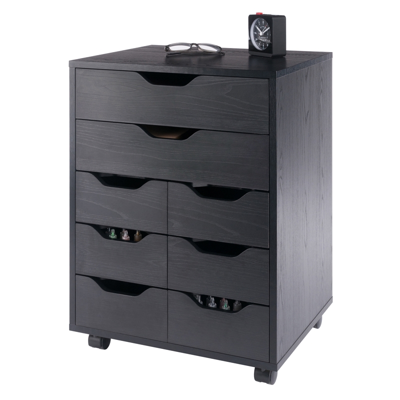 Norfolk 6 Bins 2 Drawer Mobile Cabinet Black Finish