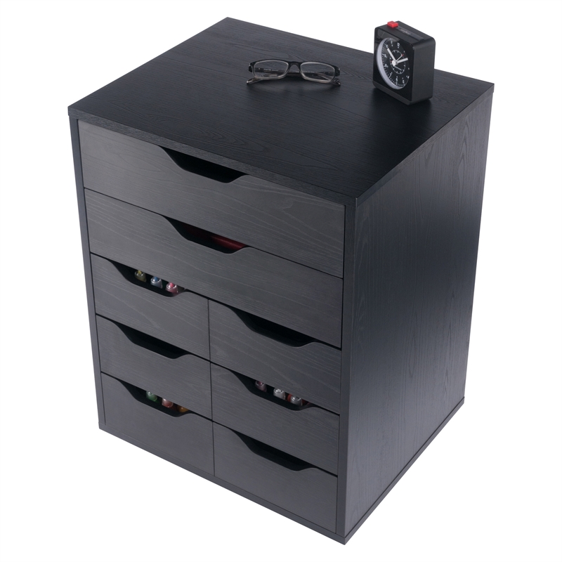 Norfolk 6 Bins 2 Drawer Mobile Cabinet Black Finish