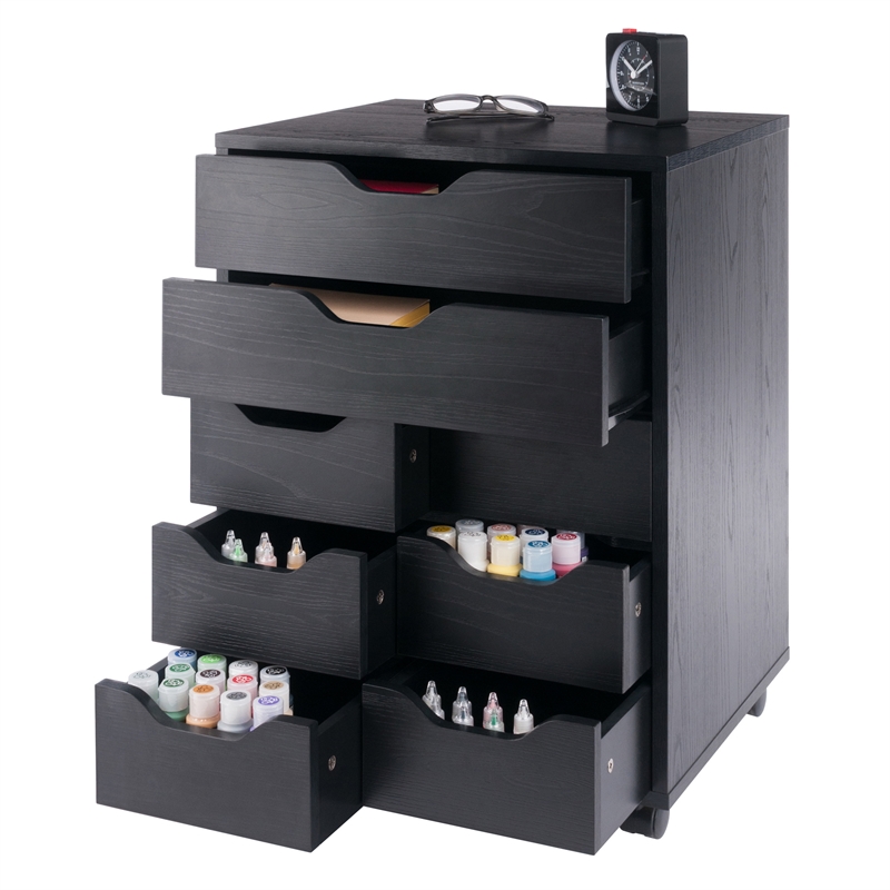 Norfolk 6 Bins 2 Drawer Mobile Cabinet Black Finish