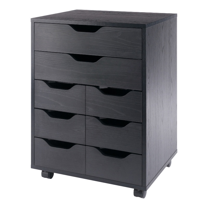 Norfolk 6 Bins 2 Drawer Mobile Cabinet Black Finish