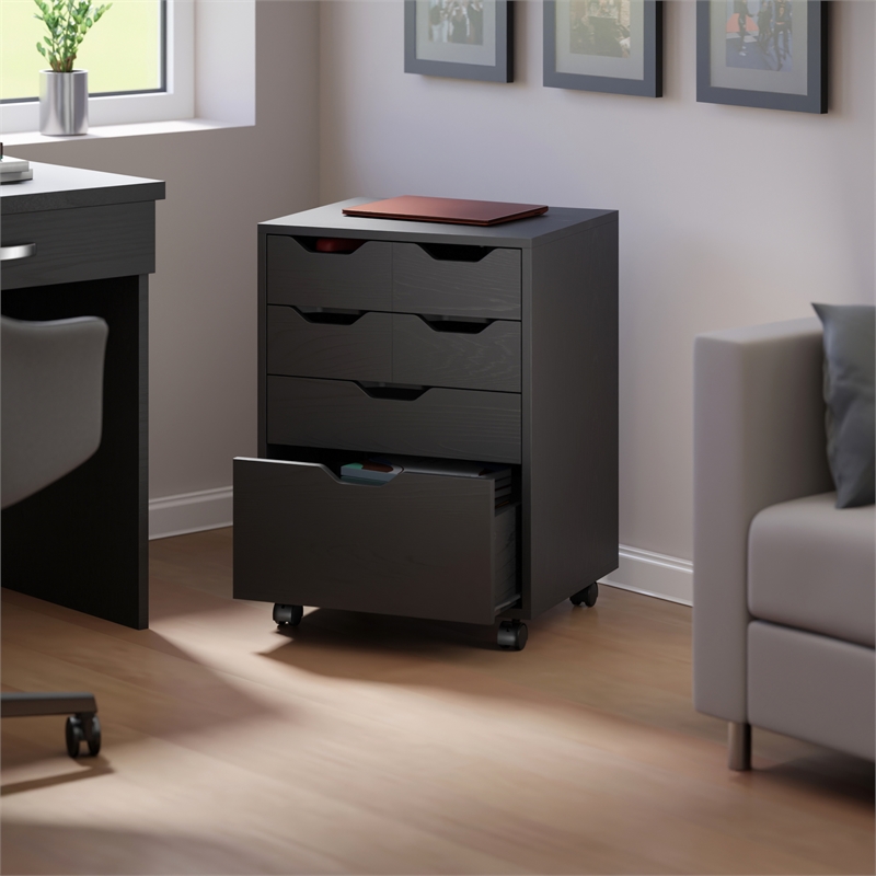 Norfolk 4 Bins 2 Drawer Mobile Cabinet Black Finish