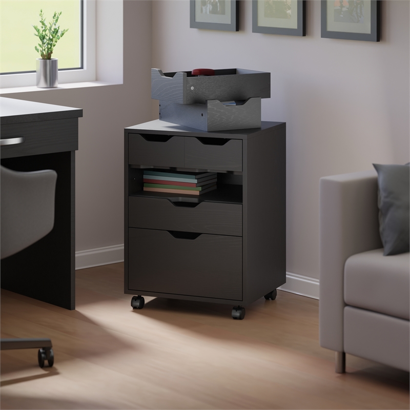 Norfolk 4 Bins 2 Drawer Mobile Cabinet Black Finish