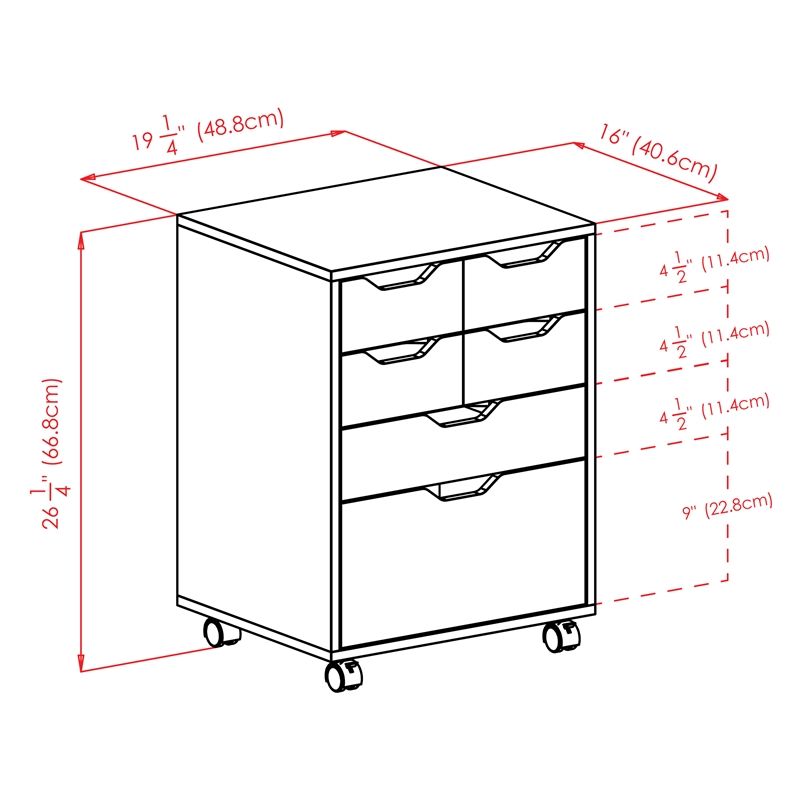 Norfolk 4 Bins 2 Drawer Mobile Cabinet Black Finish