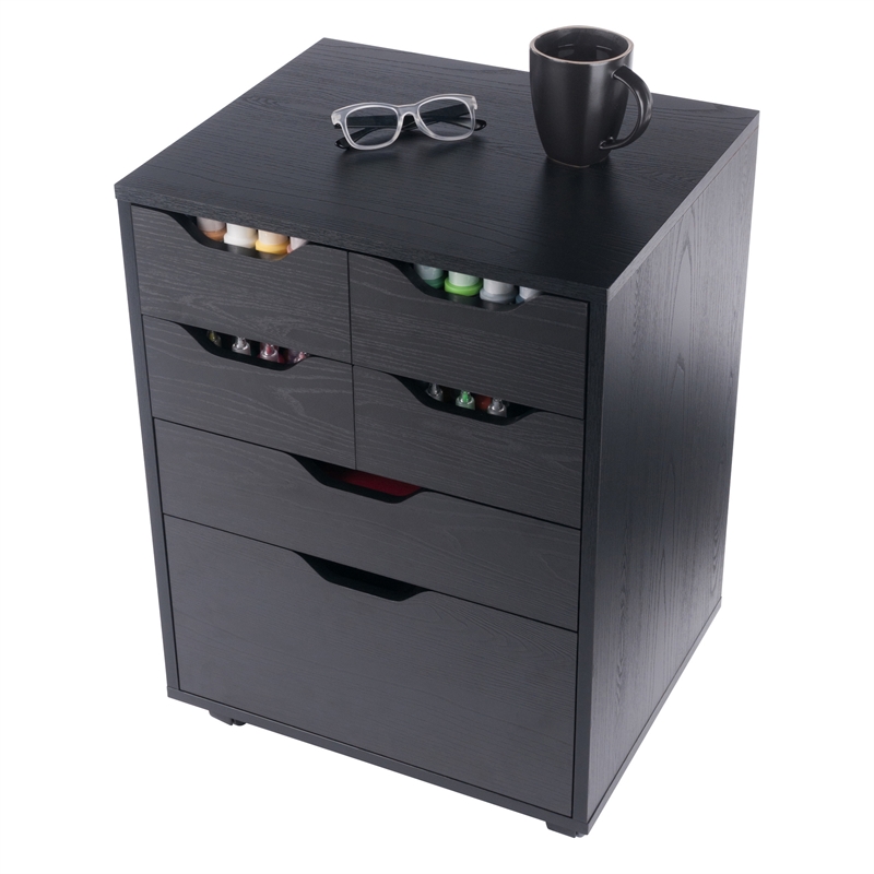 Norfolk 4 Bins 2 Drawer Mobile Cabinet Black Finish