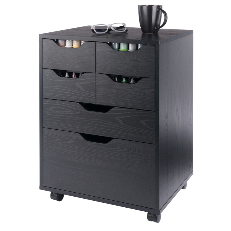 Norfolk 4 Bins 2 Drawer Mobile Cabinet Black Finish