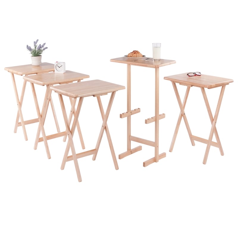 Riley 5-Pc Set Snack Table Natural Finish