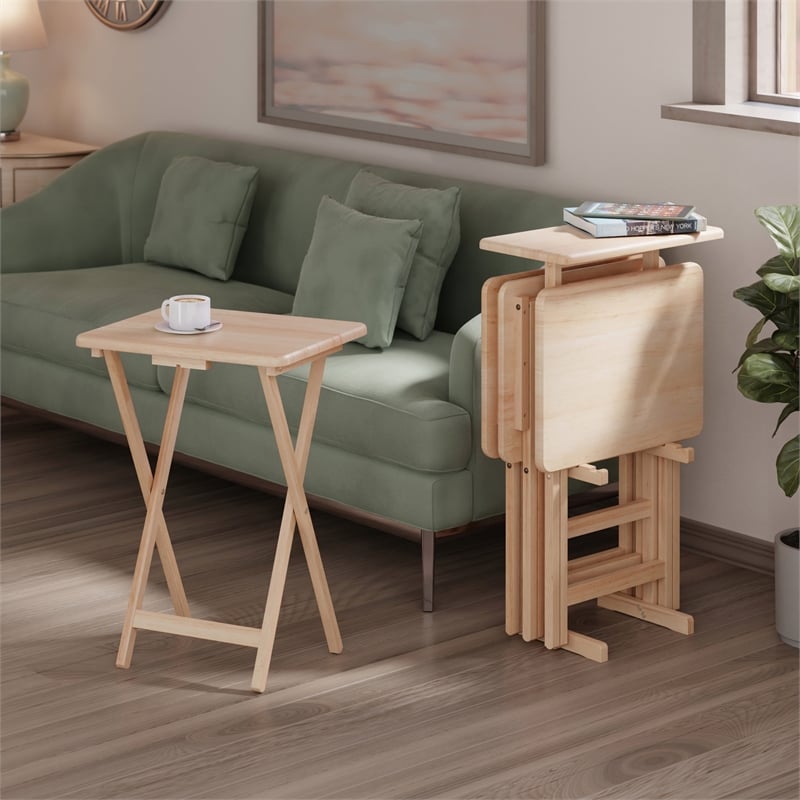 Riley 5-Pc Set Snack Table Natural Finish
