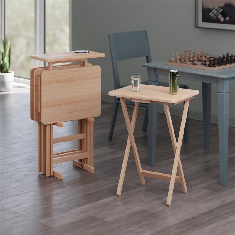 Riley 5-Pc Set Snack Table Natural Finish