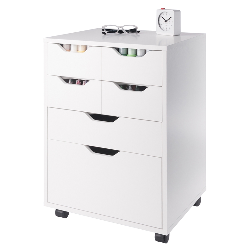 Norfolk 4 Bins 2 Drawer Mobile Cabinet White Finish
