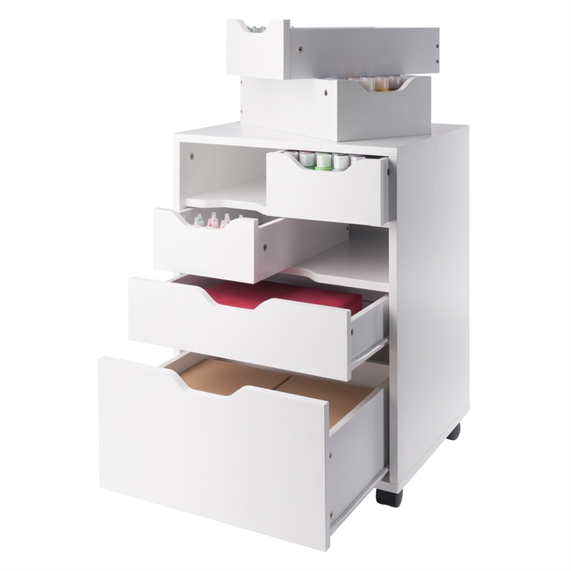 Norfolk 4 Bins 2 Drawer Mobile Cabinet White Finish