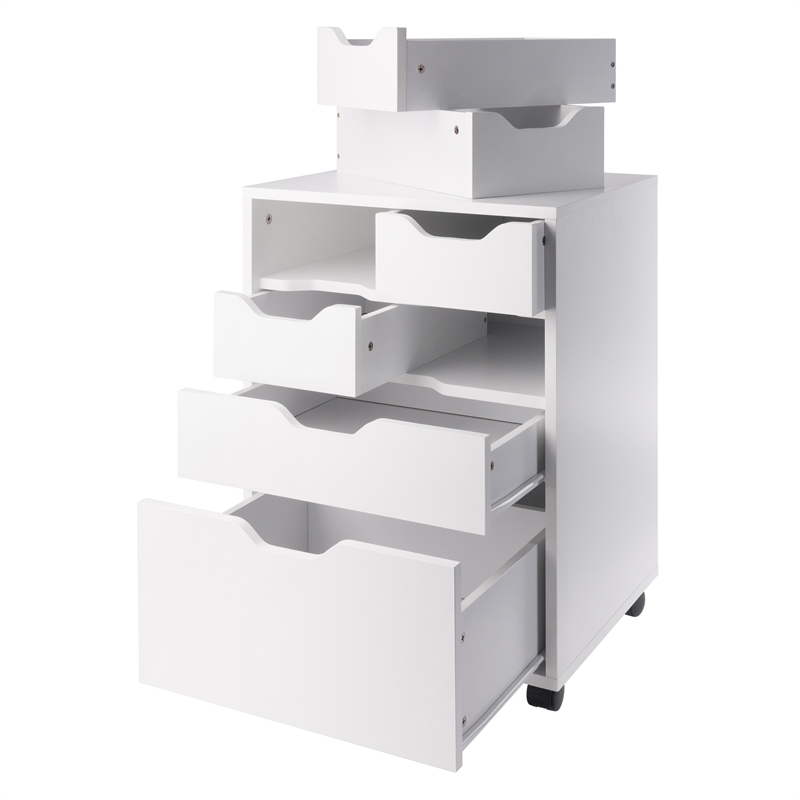 Norfolk 4 Bins 2 Drawer Mobile Cabinet White Finish