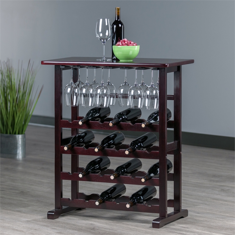 Winsome Vinny Transitional Solid Wood Wine Rack and Glass Holder - Dark Espresso