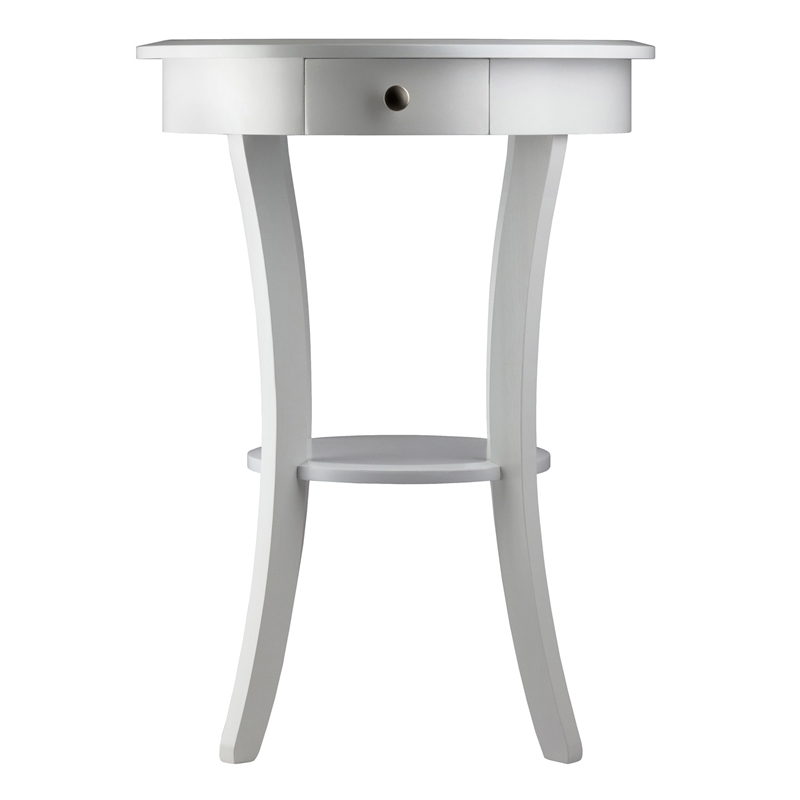 Winsome Sasha Round Solid Wood Accent Table with Drawer Curved Legs in White