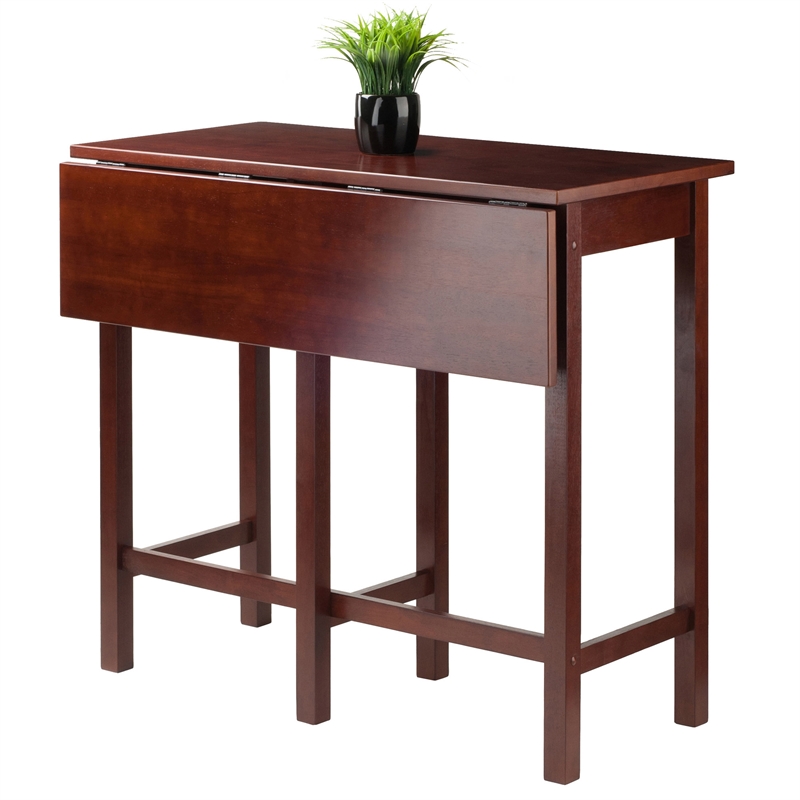 Winsome Lynnwood Drop Leaf High Solid Wood Dining Table in Antique Walnut