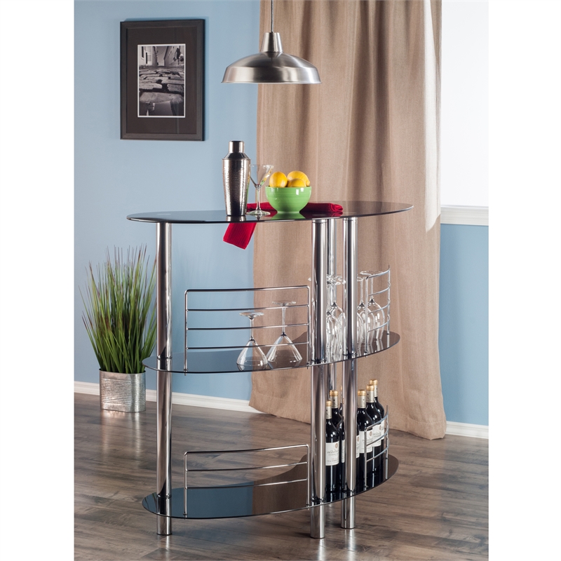Winsome Martini Entertainment Transitional Solid Wood/Metal Home Bar in Black