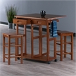 Winsome Suzanne Space Saver Solid Wood Dinette Set with 2 Square Stool in Teak