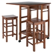 Winsome Suzanne Space Saver Solid Wood Dinette Set with 2 Square Stool in Teak