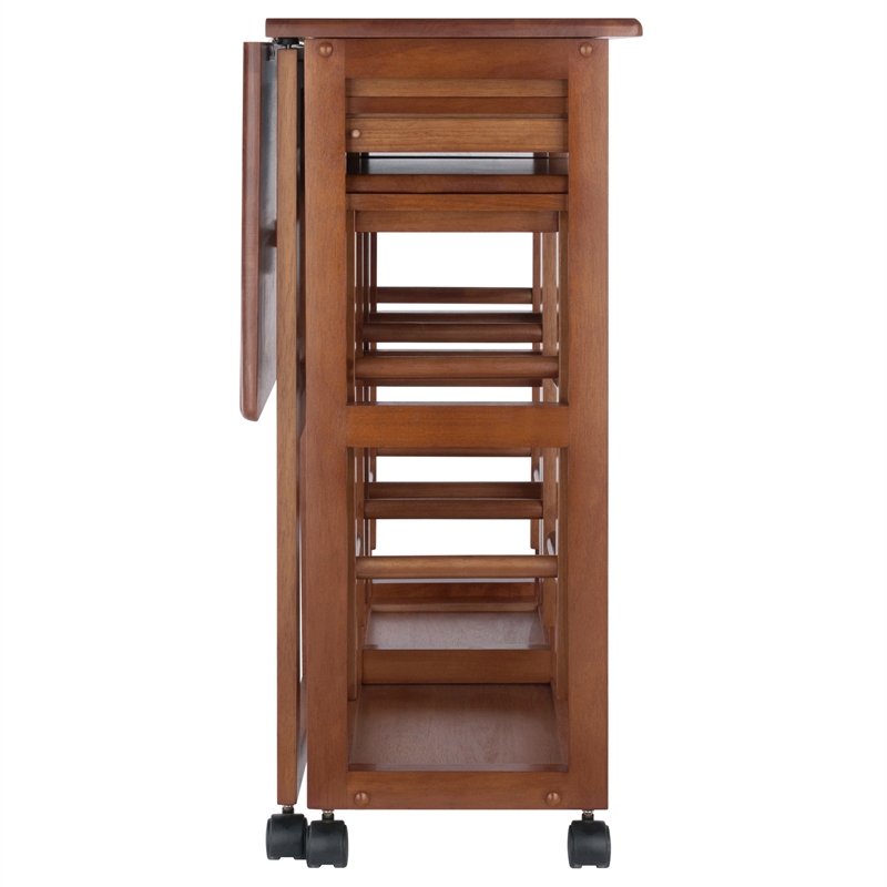 Winsome Suzanne Space Saver Solid Wood Dinette Set with 2 Square Stool in Teak