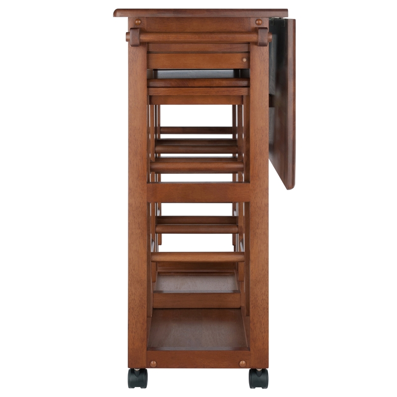 Winsome Suzanne Space Saver Solid Wood Dinette Set with 2 Square Stool in Teak