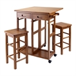 Winsome Suzanne Space Saver Solid Wood Dinette Set with 2 Square Stool in Teak